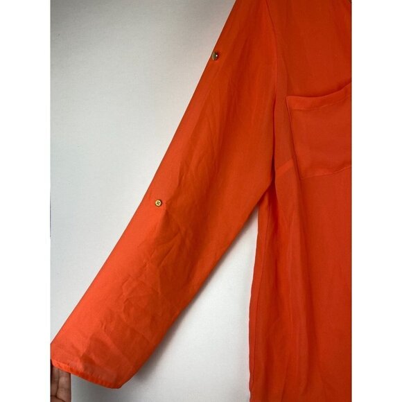 Zac & Rachel Women's Orange Half Zipper V-Neck Roll Tab Sleeve Tunic Top… - Picture 5 of 9